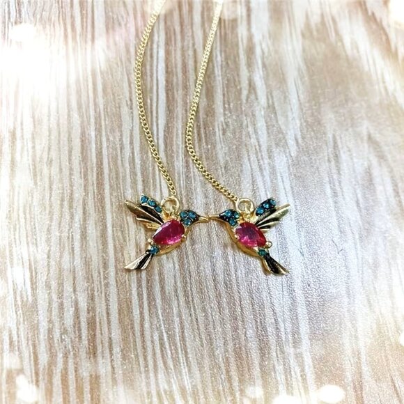 Hummingbird Earrings Bird Chain Dangle Colorful Glam Whimsical Sytlish Trendy - Picture 5 of 7